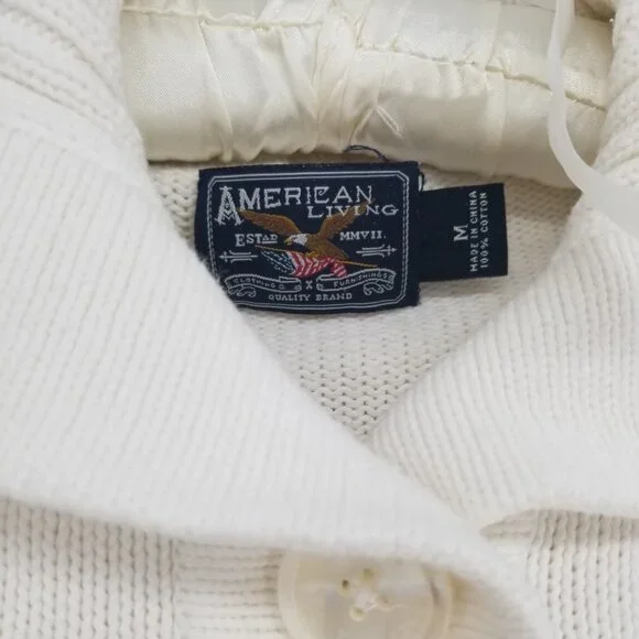 White Cotton Sailor Style Lapel Cardigan - M - w/ front pockets - Vintage, Comfy - Picture 4 of 5